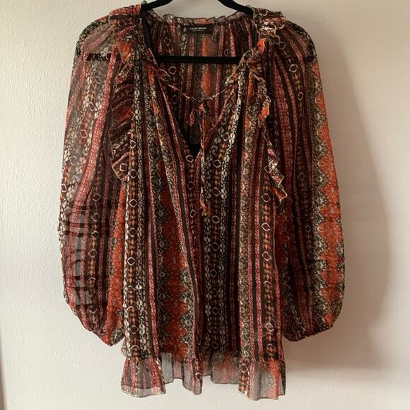 Lucky Brand Tops - NWT Lucky Brand Sheer Peasant Top V-Neck With Tie Attached Black Camisole Sz S